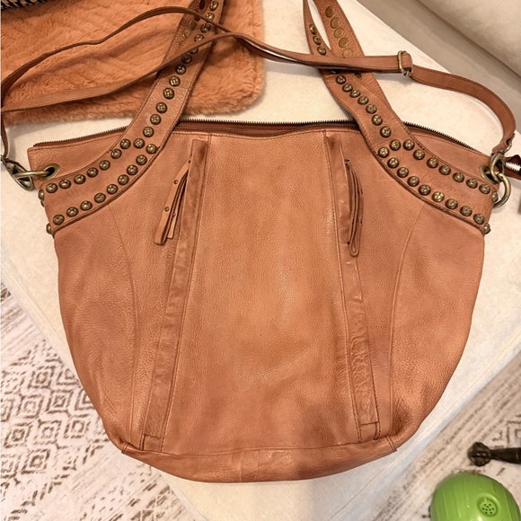 Free People Salone Studded cognac Leather Tote Bag no longer sold. - Picture 3 of 9
